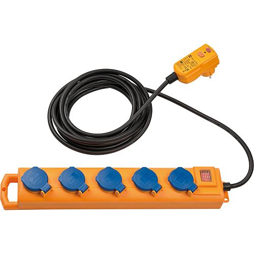 Schutzkontakt Steckdosenverteiler 5-fach, IP54, mit FI-Stecker 30mA