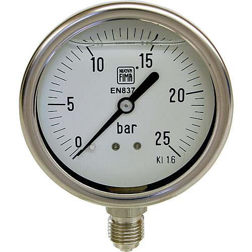 Glyzerin-Rohrfeder-Manometer, ø 63 mm, DN 8 (1/4") radial, in Chemie-Ausführung