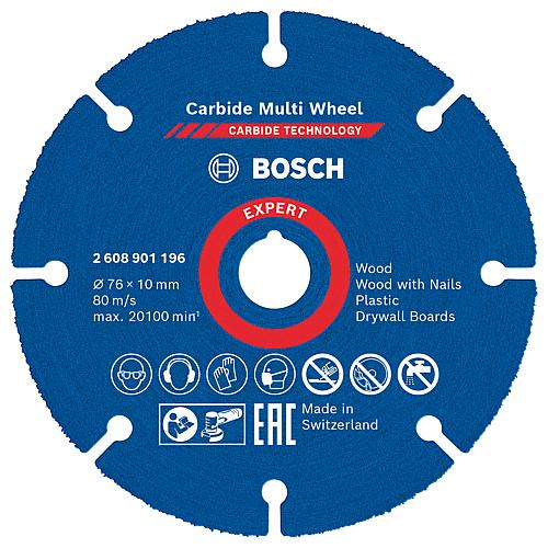 Trennscheibe EXPERT Multiwheel für Holz, Holz mit Nägeln, Spanplatten, Sperrholz, Presschichtholz, MDF-Platte beschichtet und unbeschichtet, Kupfer, Laminat Fußbodenpaneele, Polyamid, gerade