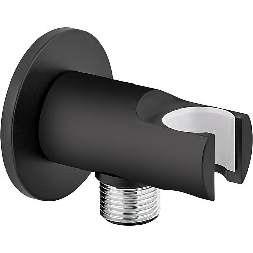 Wandanschlussbogen Enzan Nero mit Brausehalter, rund