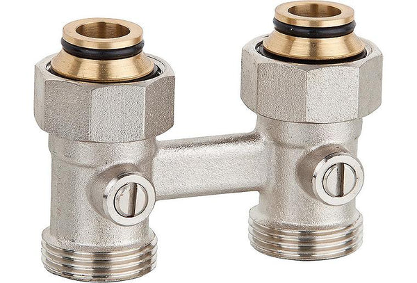 Doppelkugelhahnverschraubung Zweirohrsystem 3/4"IG Durchgang mit Eurokonus