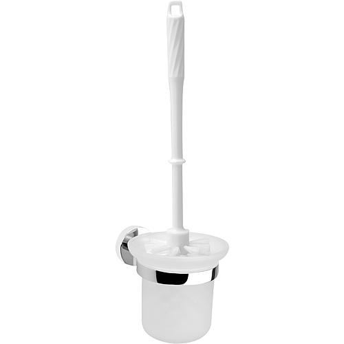 WC-Bürstengarnitur EIGHT, Glas rund milchig, Kunst. Griff weiß Bürste weiß