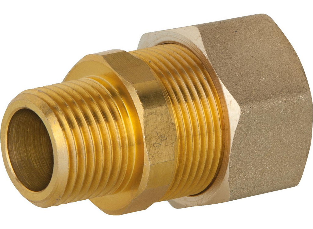 Verschraubung für Spiralrohr DN25 x 1"AG, Messing, mit Graphit Hochtemepraturdichtung