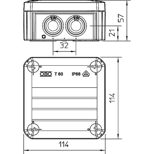 Kabelabzweigkasten Thermoplast, T-Serie, mit Einsteckdichtungen, Typ T 60