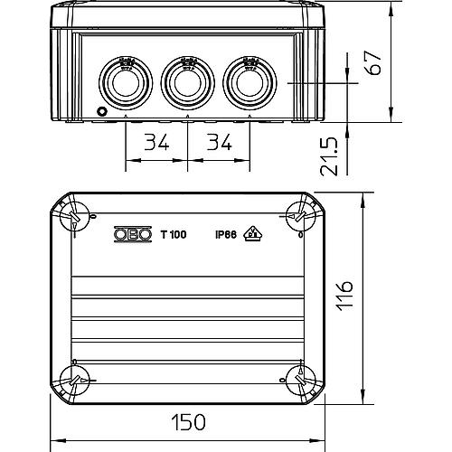 Kabelabzweigkasten Thermoplast, T-Serie, mit Einsteckdichtungen, Typ T 100