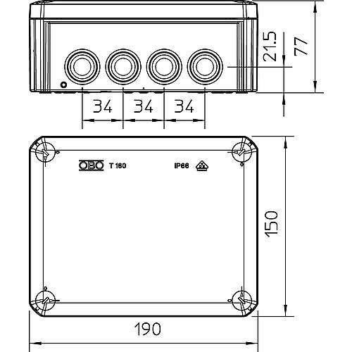 Kabelabzweigkasten Thermoplast, T-Serie, mit Einsteckdichtungen, Typ T 160