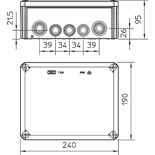 Kabelabzweigkasten Thermoplast, T-Serie, mit Einsteckdichtungen, Typ T 250