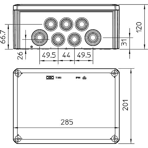 Kabelabzweigkasten Thermoplast, T-Serie, mit Einsteckdichtungen, Typ T 350