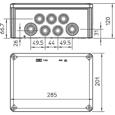 Kabelabzweigkasten Thermoplast, T-Serie, mit Einsteckdichtungen, Typ T 350
