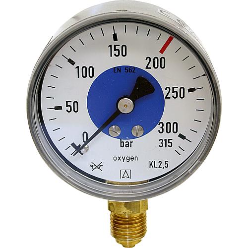 Rohrfeder-Manometer, Schweißtechnik, ø 63 mm, DN 8 (1/4") radial, Aufschrift „oxygen“