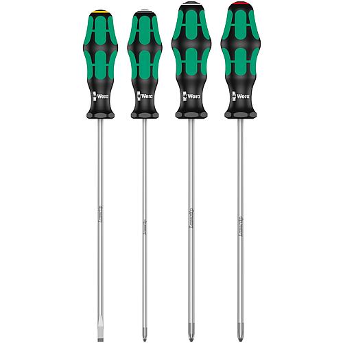 Schraubendreher-Satz WERA Kraftform Plus Serie 300, 4-teilig, Schlitz, Phillips, Pozidriv, lange Ausführung
