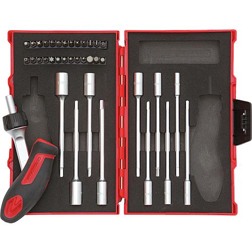 Werkzeug-Satz T-Griff mit Knarre 1/4", 37-teilig