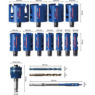 Lochsägen-Set EXPERT, Holz, Kunststoffe und weiche Fliesen, CARBIDE TECHNOLOGY, 15-teilig