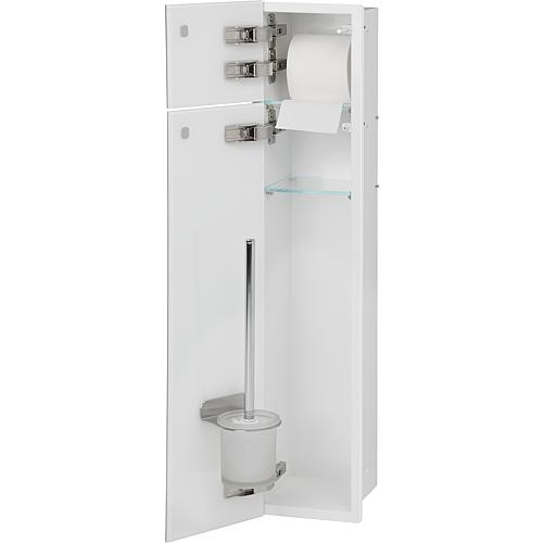 WC-Edelstahl-Einbaucontainer, geschlossen 800, 2 Glastüren, weiß