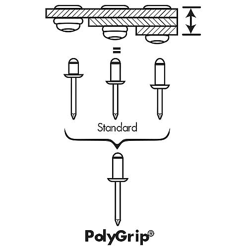 Blindnieten GESIPA PolyGrip®, Hohlniete-Aluminium-Legierung, Nietdorn-Edelstahl A2