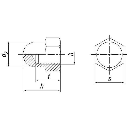 Hutmuttern Edelstahl A4 DIN 1587, Gewinde-ø: 3 bis 20 mm